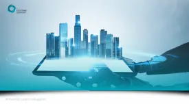 AI technology holding a city with robotics - digital landscape of trade